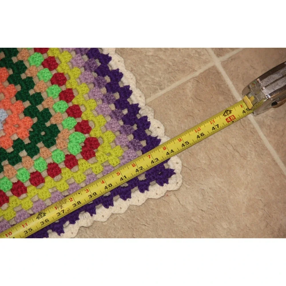 VTG Handmade Crochet Lap Blanket Afghan Rectangle Small Granny Core 29